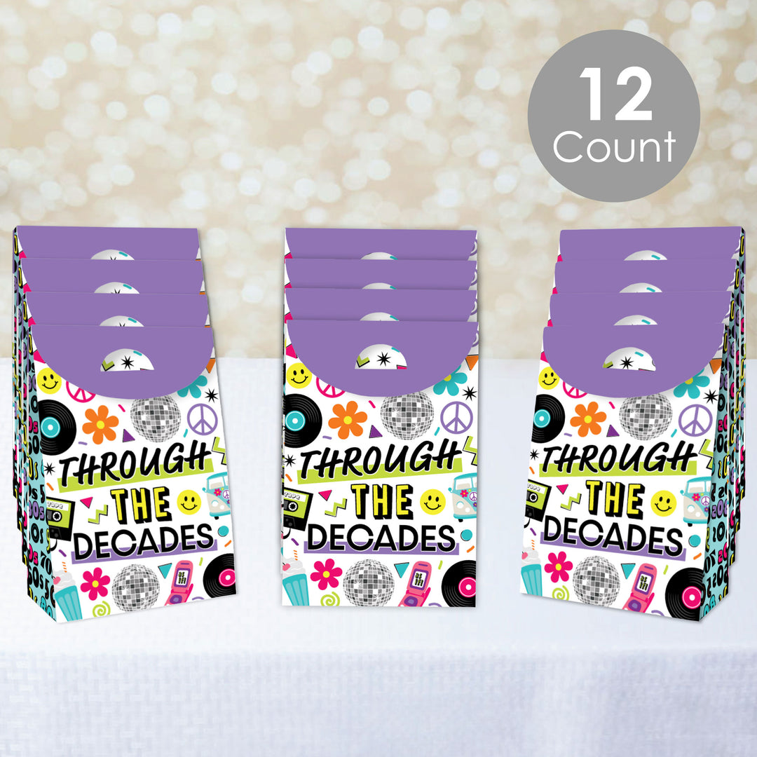 Through the Decades - 50s, 60s, 70s, 80s, and 90s Gift Favor Bags - Party Goodie Boxes - Set of 12