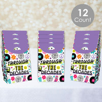 Through the Decades - 50s, 60s, 70s, 80s, and 90s Gift Favor Bags - Party Goodie Boxes - Set of 12