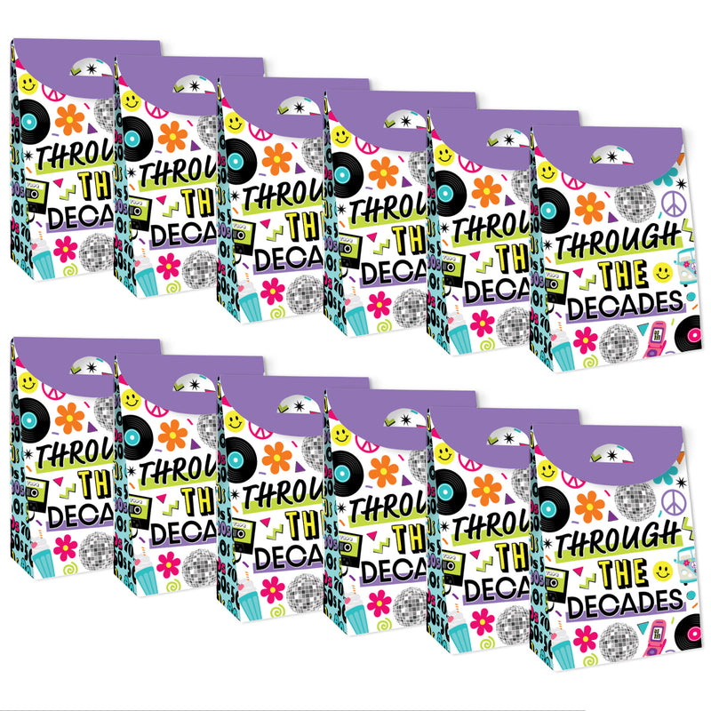 Through the Decades - 50s, 60s, 70s, 80s, and 90s Gift Favor Bags - Party Goodie Boxes - Set of 12