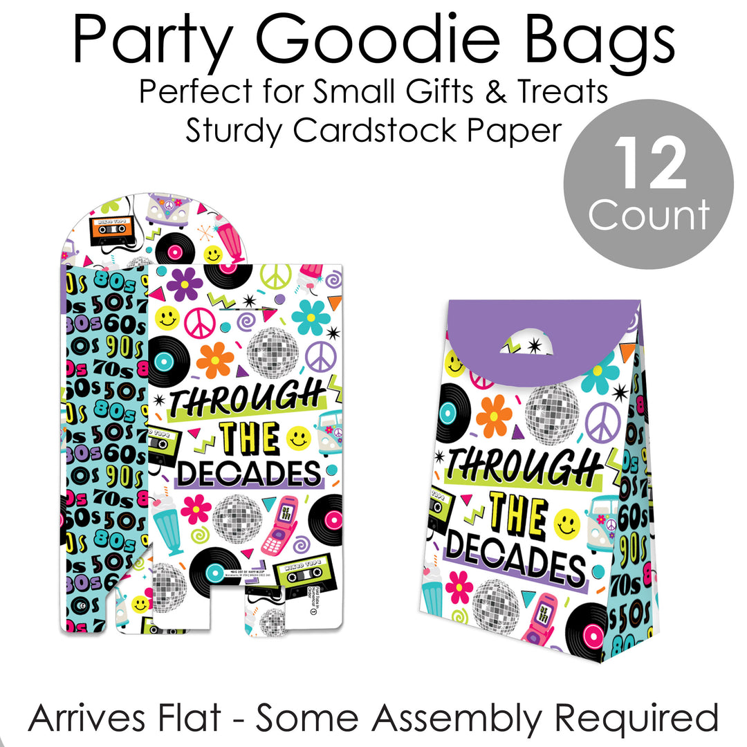 Through the Decades - 50s, 60s, 70s, 80s, and 90s Gift Favor Bags - Party Goodie Boxes - Set of 12