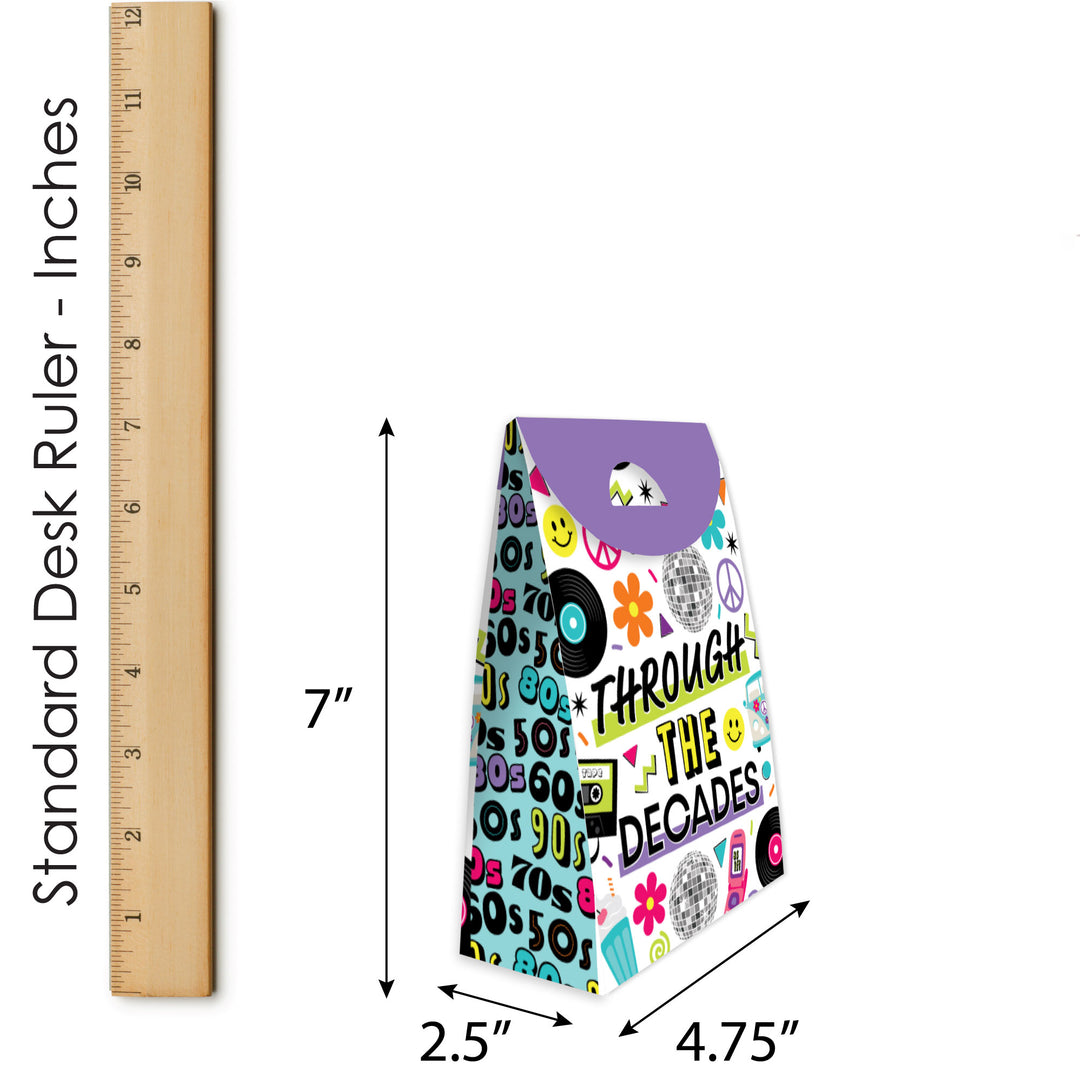 Through the Decades - 50s, 60s, 70s, 80s, and 90s Gift Favor Bags - Party Goodie Boxes - Set of 12
