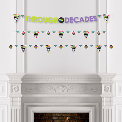 Through the Decades - 50s, 60s, 70s, 80s, and 90s Party Letter Banner Decoration - 36 Banner Cutouts and Through the Decades Banner Letters