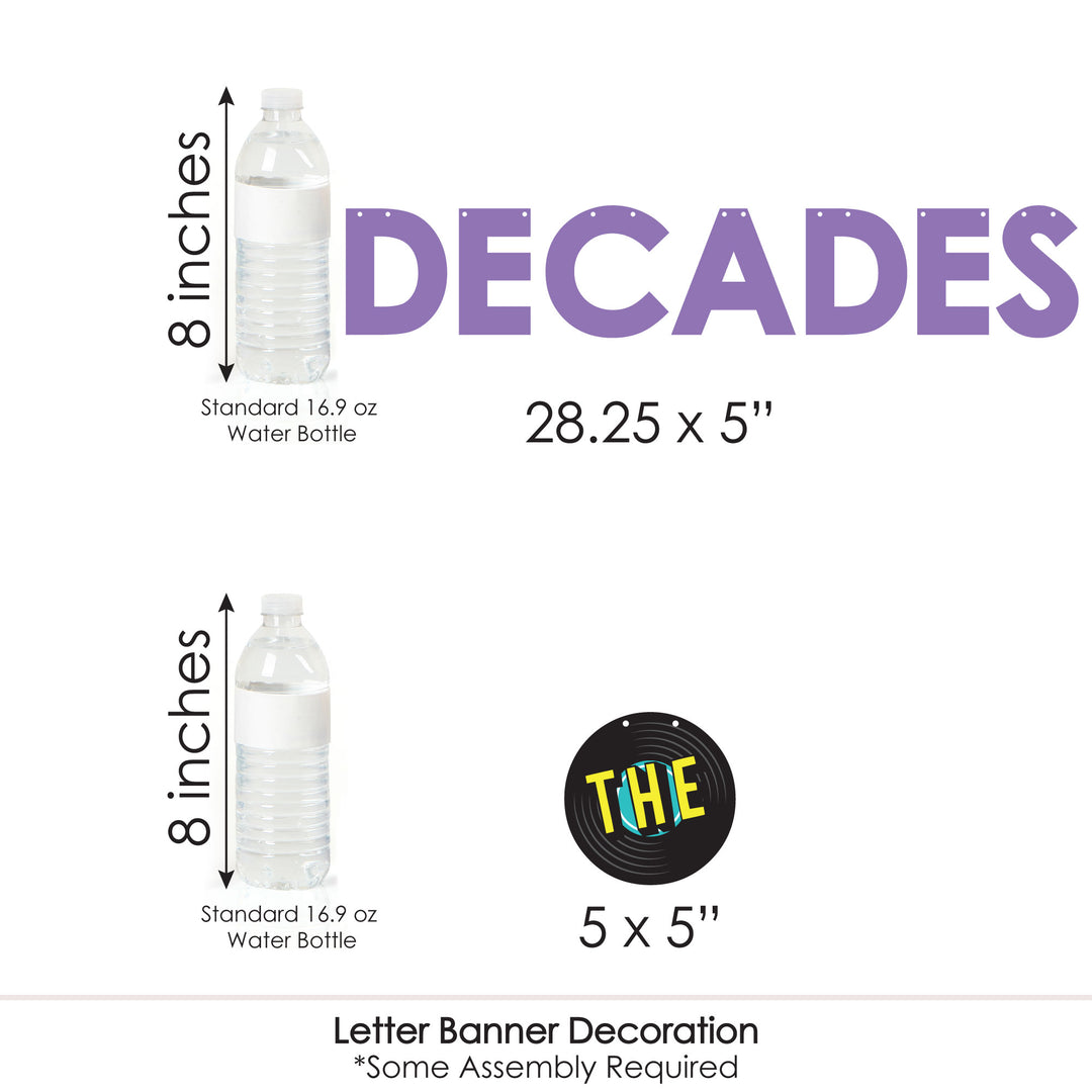 Through the Decades - 50s, 60s, 70s, 80s, and 90s Party Letter Banner Decoration - 36 Banner Cutouts and Through the Decades Banner Letters