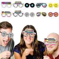 Through the Decades Glasses - Paper Card Stock 50s, 60s, 70s, 80s, and 90s Party Photo Booth Props Kit - 10 Count