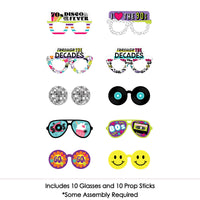 Through the Decades Glasses - Paper Card Stock 50s, 60s, 70s, 80s, and 90s Party Photo Booth Props Kit - 10 Count