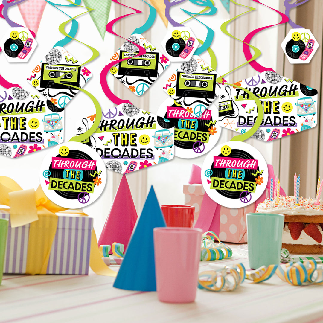Through the Decades - 50s, 60s, 70s, 80s, and 90s Party Hanging Decor - Party Decoration Swirls - Set of 40