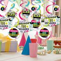 Through the Decades - 50s, 60s, 70s, 80s, and 90s Party Hanging Decor - Party Decoration Swirls - Set of 40