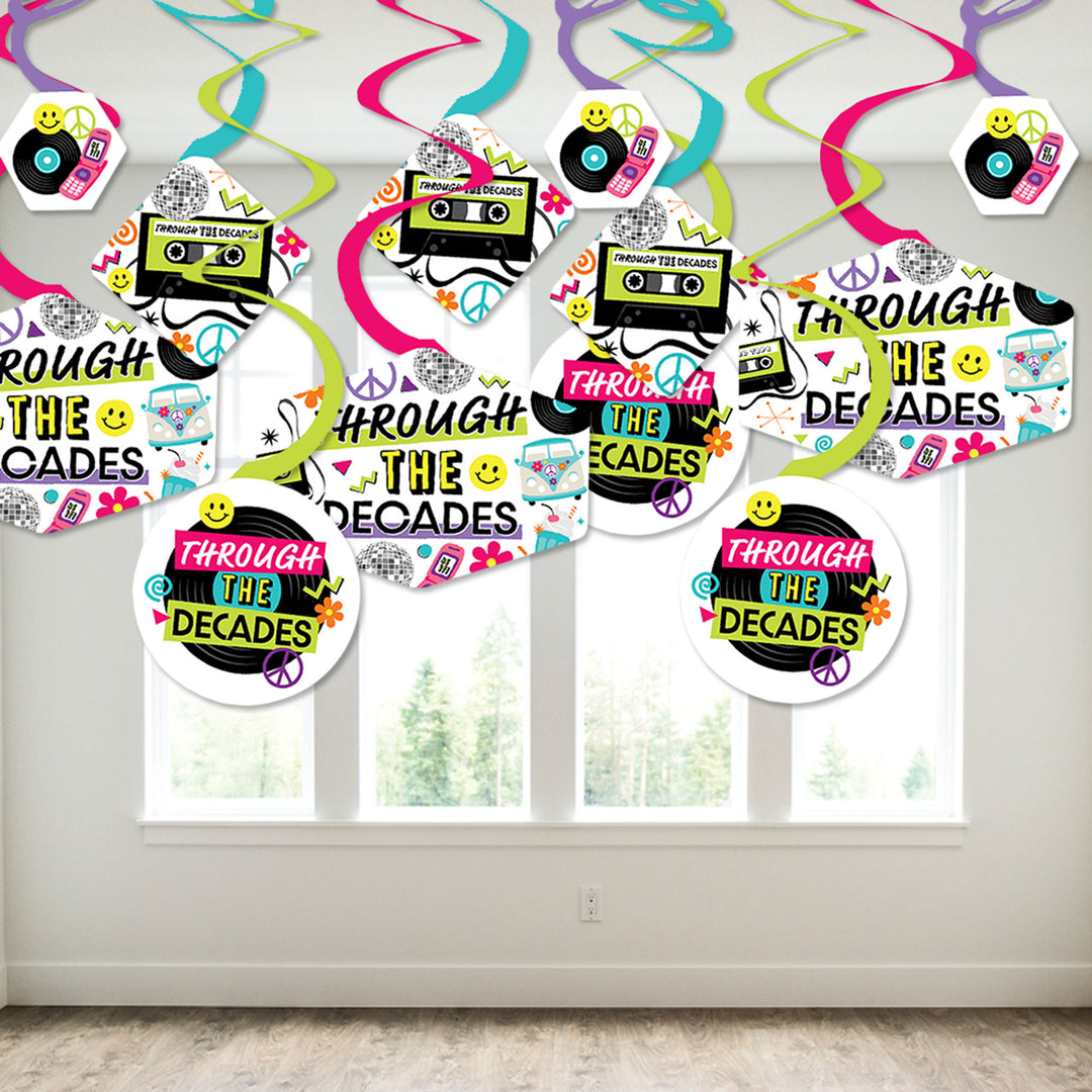 Through the Decades - 50s, 60s, 70s, 80s, and 90s Party Hanging Decor - Party Decoration Swirls - Set of 40
