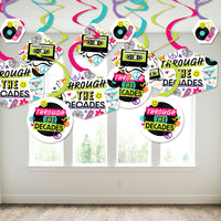 Through the Decades - 50s, 60s, 70s, 80s, and 90s Party Hanging Decor - Party Decoration Swirls - Set of 40