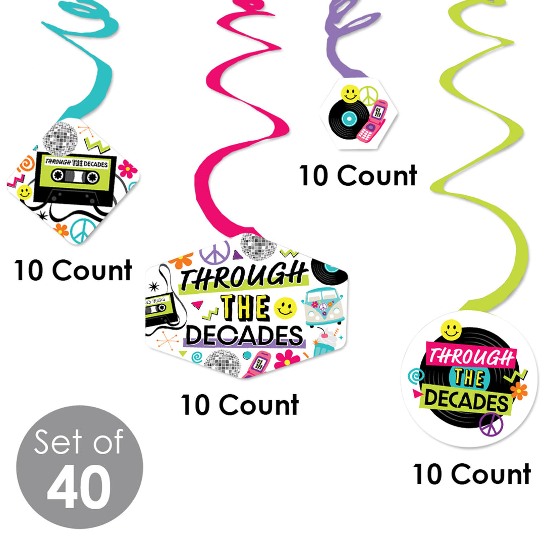 Through the Decades - 50s, 60s, 70s, 80s, and 90s Party Hanging Decor - Party Decoration Swirls - Set of 40