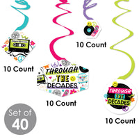 Through the Decades - 50s, 60s, 70s, 80s, and 90s Party Hanging Decor - Party Decoration Swirls - Set of 40