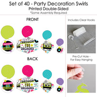 Through the Decades - 50s, 60s, 70s, 80s, and 90s Party Hanging Decor - Party Decoration Swirls - Set of 40