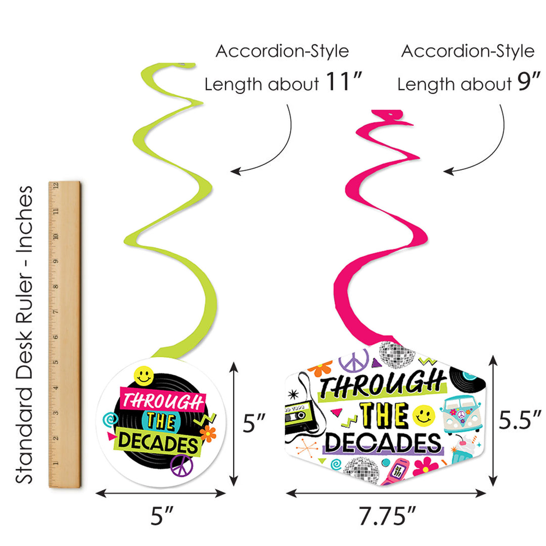Through the Decades - 50s, 60s, 70s, 80s, and 90s Party Hanging Decor - Party Decoration Swirls - Set of 40