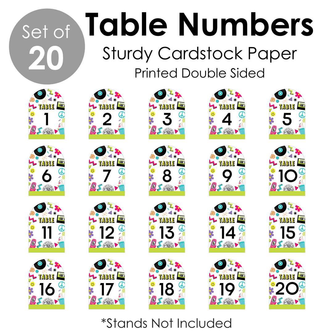 Through the Decades - 50s, 60s, 70s, 80s, and 90s Party Double-Sided 5 x 7 inches Cards - Table Numbers - 1-20