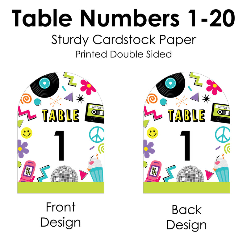 Through the Decades - 50s, 60s, 70s, 80s, and 90s Party Double-Sided 5 x 7 inches Cards - Table Numbers - 1-20