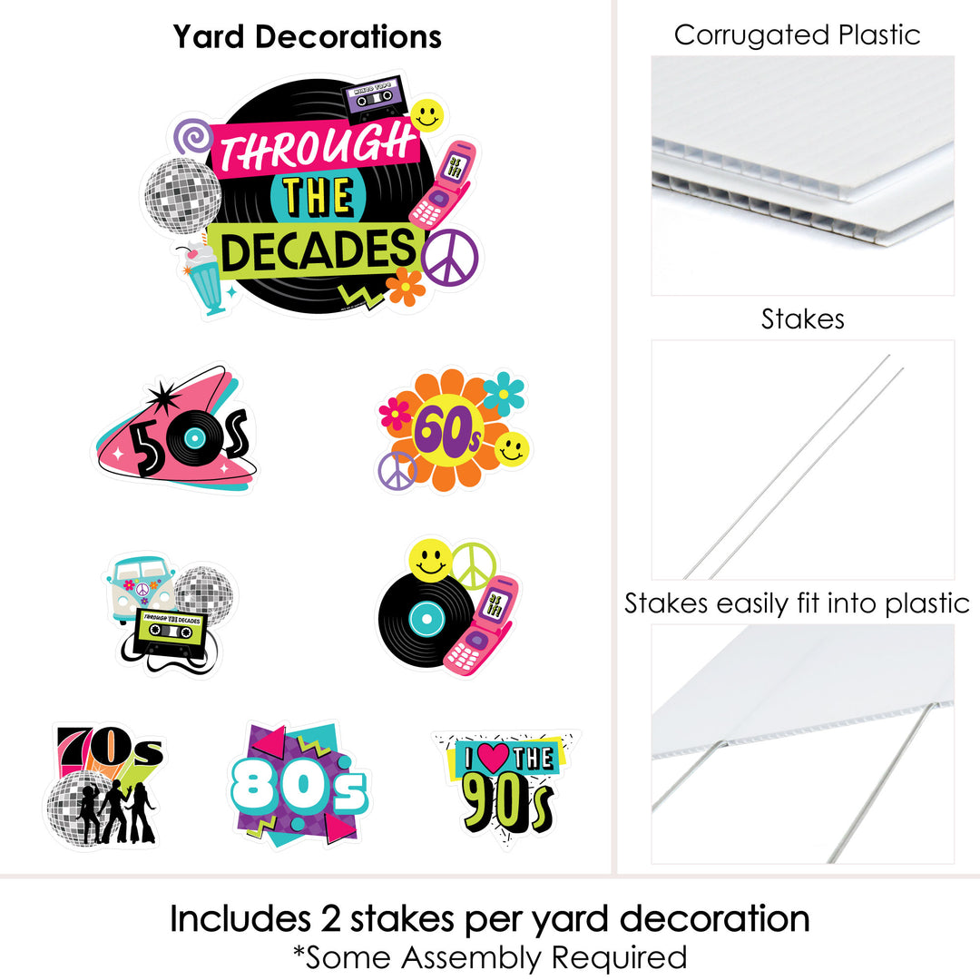 Through the Decades - Yard Sign and Outdoor Lawn Decorations - 50s, 60s, 70s, 80s, and 90s Party Yard Signs - Set of 8