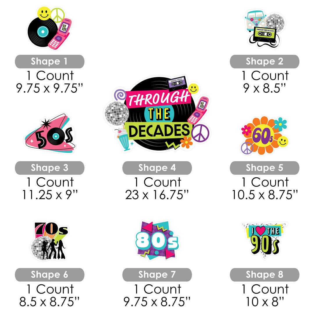 Through the Decades - Yard Sign and Outdoor Lawn Decorations - 50s, 60s, 70s, 80s, and 90s Party Yard Signs - Set of 8