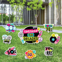 Through the Decades - Yard Sign and Outdoor Lawn Decorations - 50s, 60s, 70s, 80s, and 90s Party Yard Signs - Set of 8