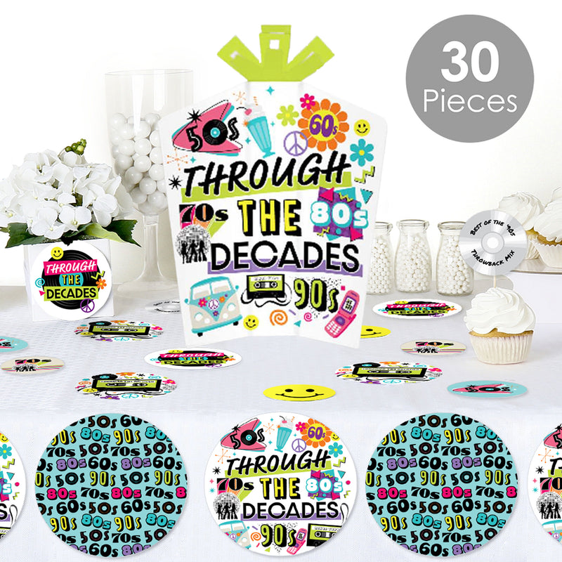 Through the Decades - 50s, 60s, 70s, 80s, and 90s Party Decor and Confetti - Terrific Table Centerpiece Kit - Set of 30