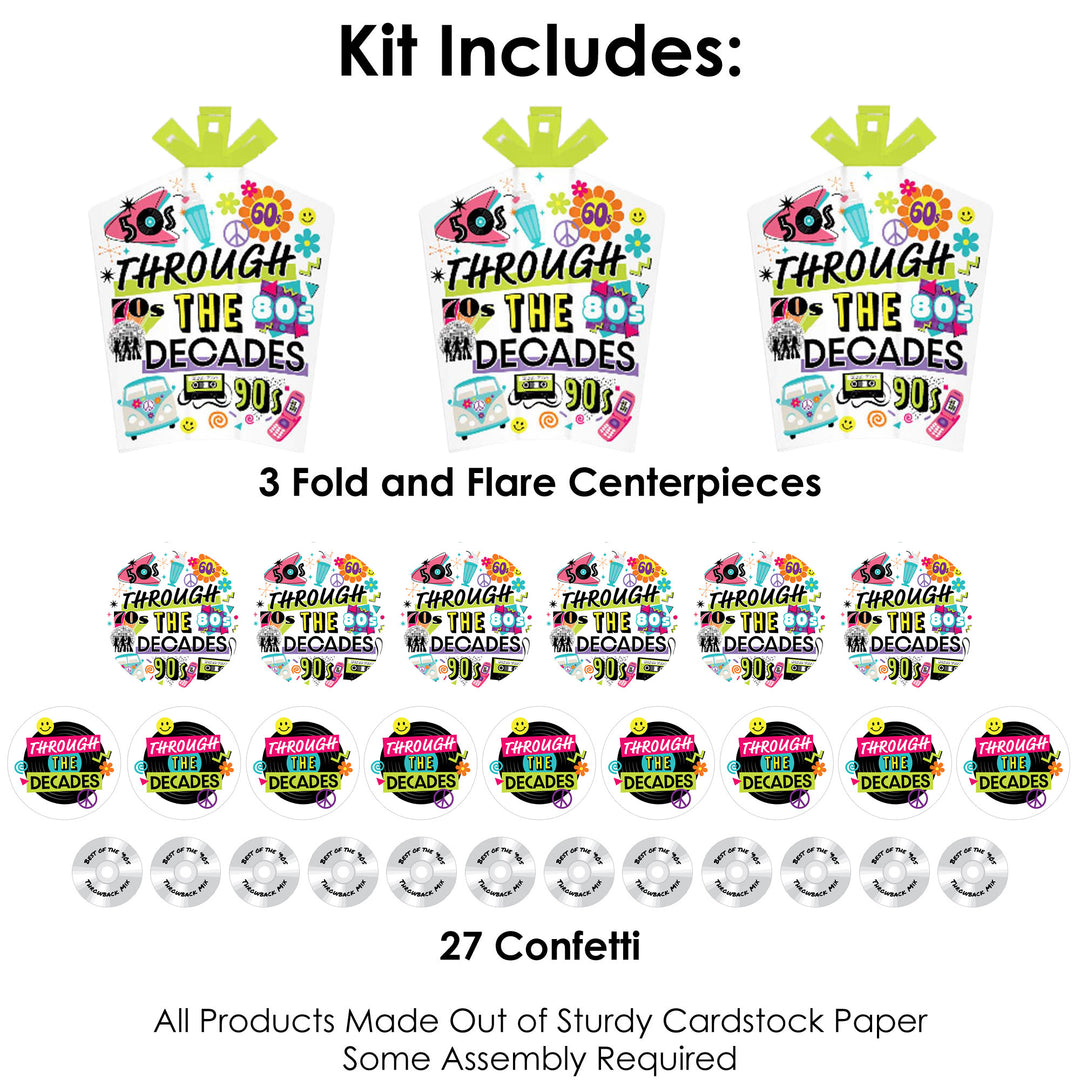 Through the Decades - 50s, 60s, 70s, 80s, and 90s Party Decor and Confetti - Terrific Table Centerpiece Kit - Set of 30