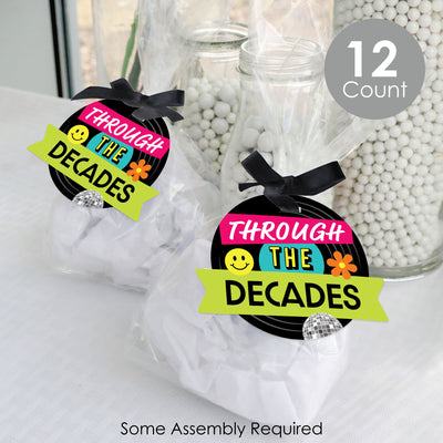 Through the Decades - 50s, 60s, 70s, 80s, and 90s Party Clear Goodie Favor Bags - Treat Bags With Tags - Set of 12