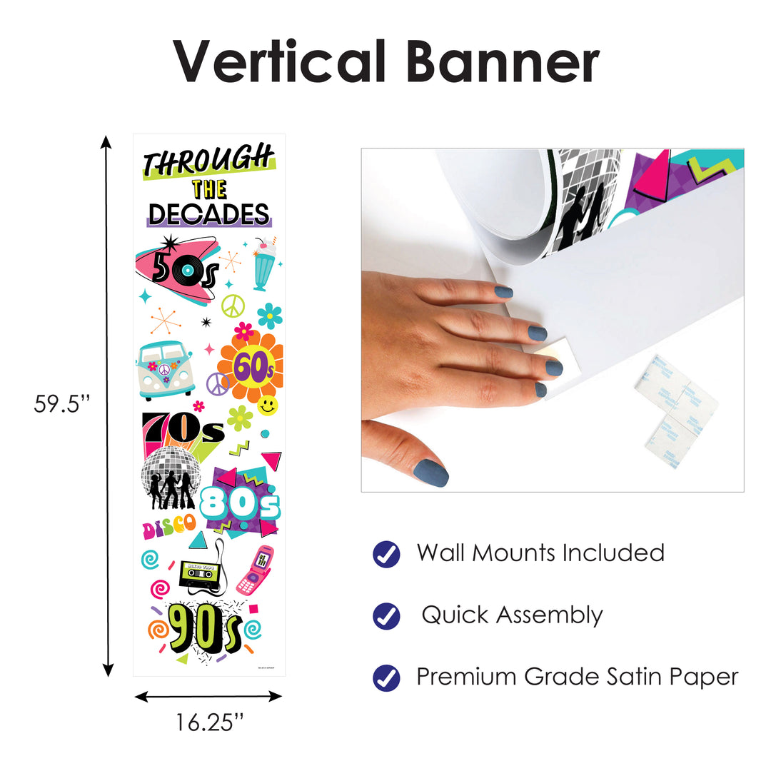 Through the Decades - 50s, 60s, 70s, 80s, and 90s Party Front Door Decoration - Vertical Banner