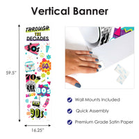 Through the Decades - 50s, 60s, 70s, 80s, and 90s Party Front Door Decoration - Vertical Banner