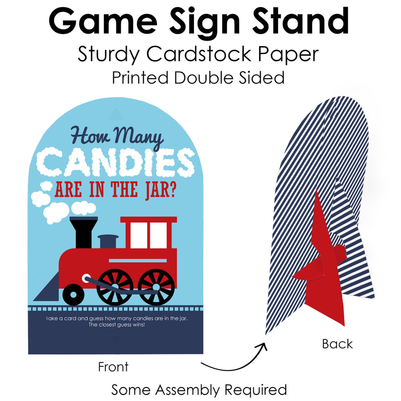 Railroad Party Crossing - How Many Candies Steam Train Birthday Party or Baby Shower Game - 1 Stand and 40 Cards - Candy Guessing Game