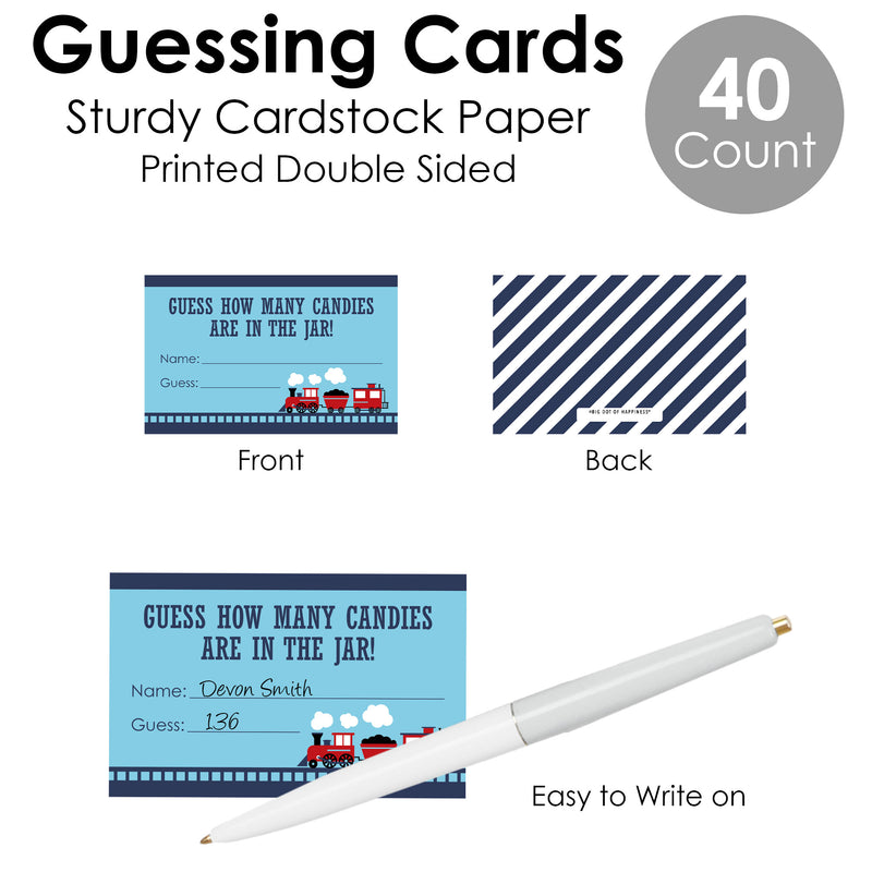 Railroad Party Crossing - How Many Candies Steam Train Birthday Party or Baby Shower Game - 1 Stand and 40 Cards - Candy Guessing Game