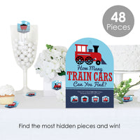 Railroad Party Crossing - Steam Train Birthday Party or Baby Shower Scavenger Hunt - 1 Stand and 48 Game Pieces - Hide and Find Game