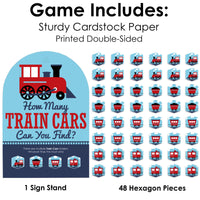 Railroad Party Crossing - Steam Train Birthday Party or Baby Shower Scavenger Hunt - 1 Stand and 48 Game Pieces - Hide and Find Game