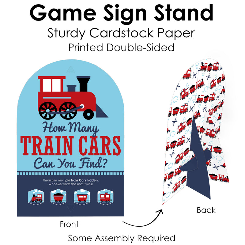 Railroad Party Crossing - Steam Train Birthday Party or Baby Shower Scavenger Hunt - 1 Stand and 48 Game Pieces - Hide and Find Game