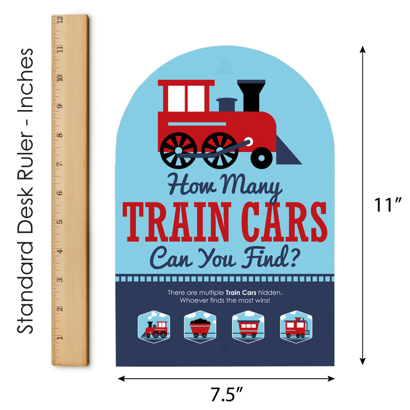 Railroad Party Crossing - Steam Train Birthday Party or Baby Shower Scavenger Hunt - 1 Stand and 48 Game Pieces - Hide and Find Game
