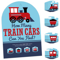 Railroad Party Crossing - Steam Train Birthday Party or Baby Shower Scavenger Hunt - 1 Stand and 48 Game Pieces - Hide and Find Game