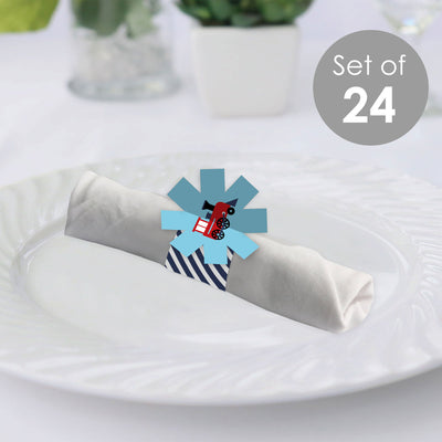 Railroad Party Crossing - Steam Train Birthday Party or Baby Shower Paper Napkin Holder - Napkin Rings - Set of 24