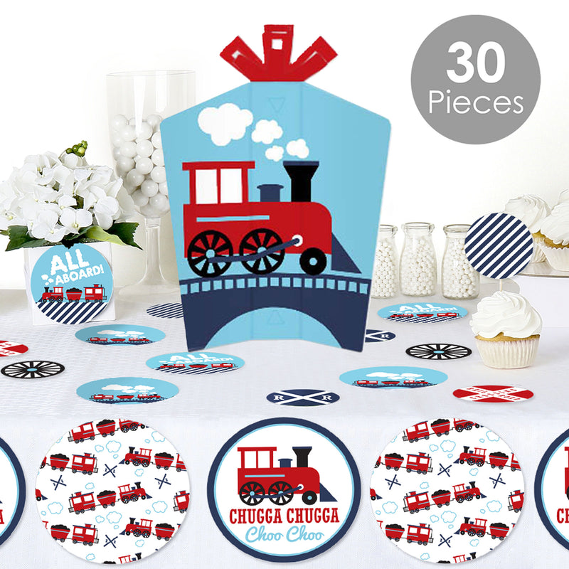 Railroad Party Crossing - Steam Train Birthday Party or Baby Shower Decor and Confetti - Terrific Table Centerpiece Kit - Set of 30