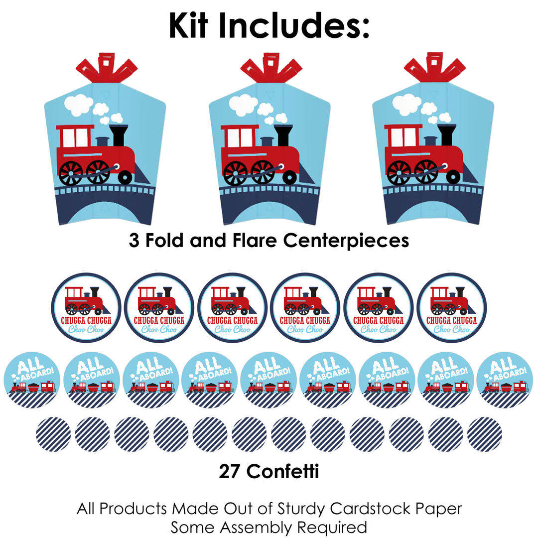 Railroad Party Crossing - Steam Train Birthday Party or Baby Shower Decor and Confetti - Terrific Table Centerpiece Kit - Set of 30