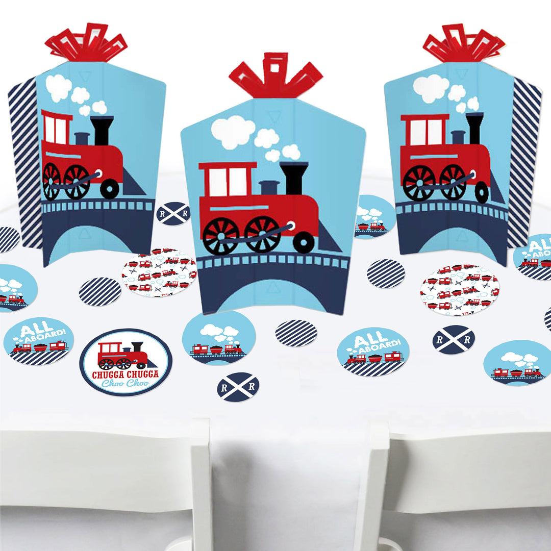 Railroad Party Crossing - Steam Train Birthday Party or Baby Shower Decor and Confetti - Terrific Table Centerpiece Kit - Set of 30