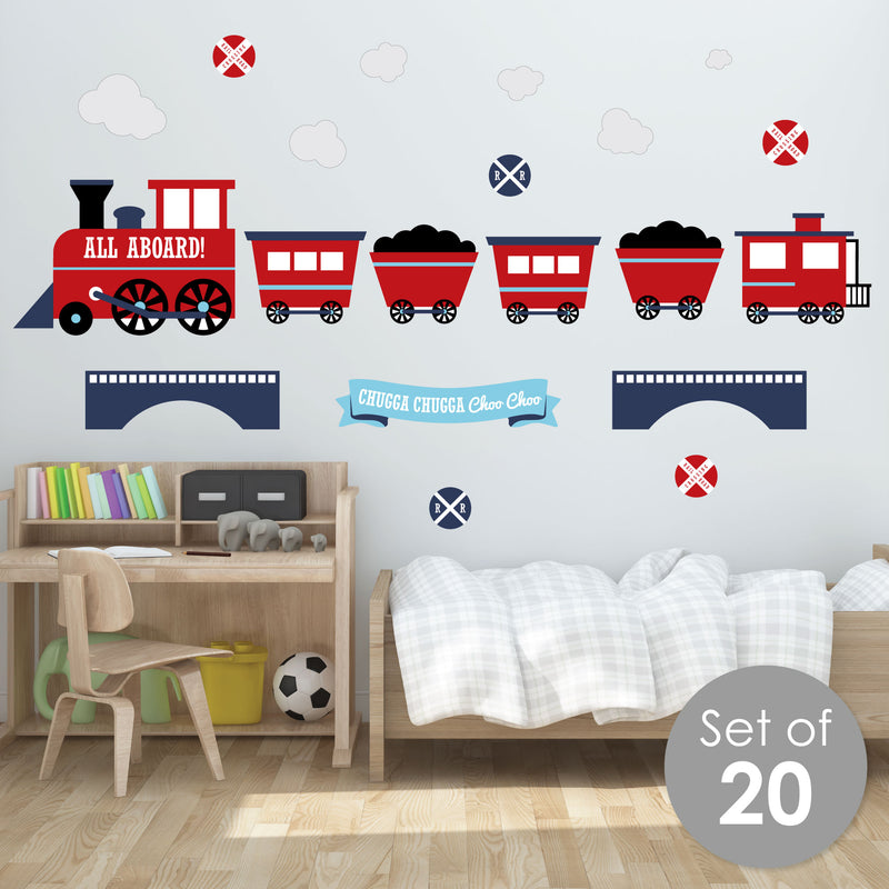 Railroad Party Crossing - Peel and Stick Train Nursery and Kids Room Vinyl Wall Art Stickers - Wall Decals - Set of 20