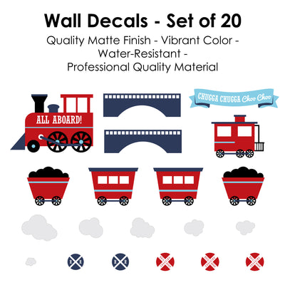 Railroad Party Crossing - Peel and Stick Train Nursery and Kids Room Vinyl Wall Art Stickers - Wall Decals - Set of 20
