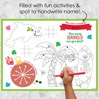 Tropical Christmas - Paper Beach Santa Holiday Party Coloring Sheets - Activity Placemats - Set of 16