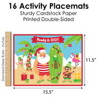 Tropical Christmas - Paper Beach Santa Holiday Party Coloring Sheets - Activity Placemats - Set of 16