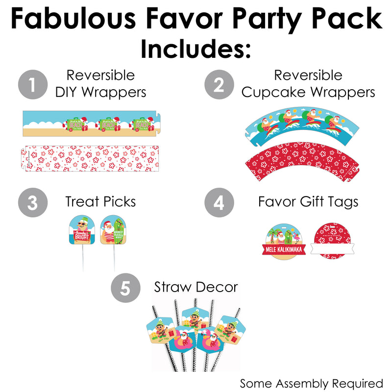 Tropical Christmas - Beach Santa Holiday Party Favors and Cupcake Kit - Fabulous Favor Party Pack - 100 Pieces