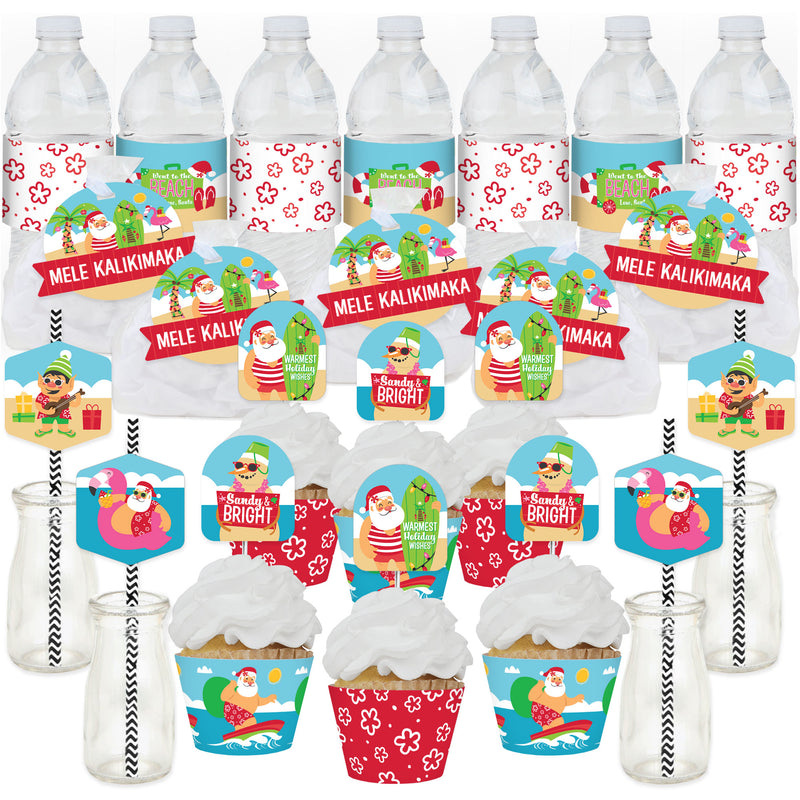 Tropical Christmas - Beach Santa Holiday Party Favors and Cupcake Kit - Fabulous Favor Party Pack - 100 Pieces