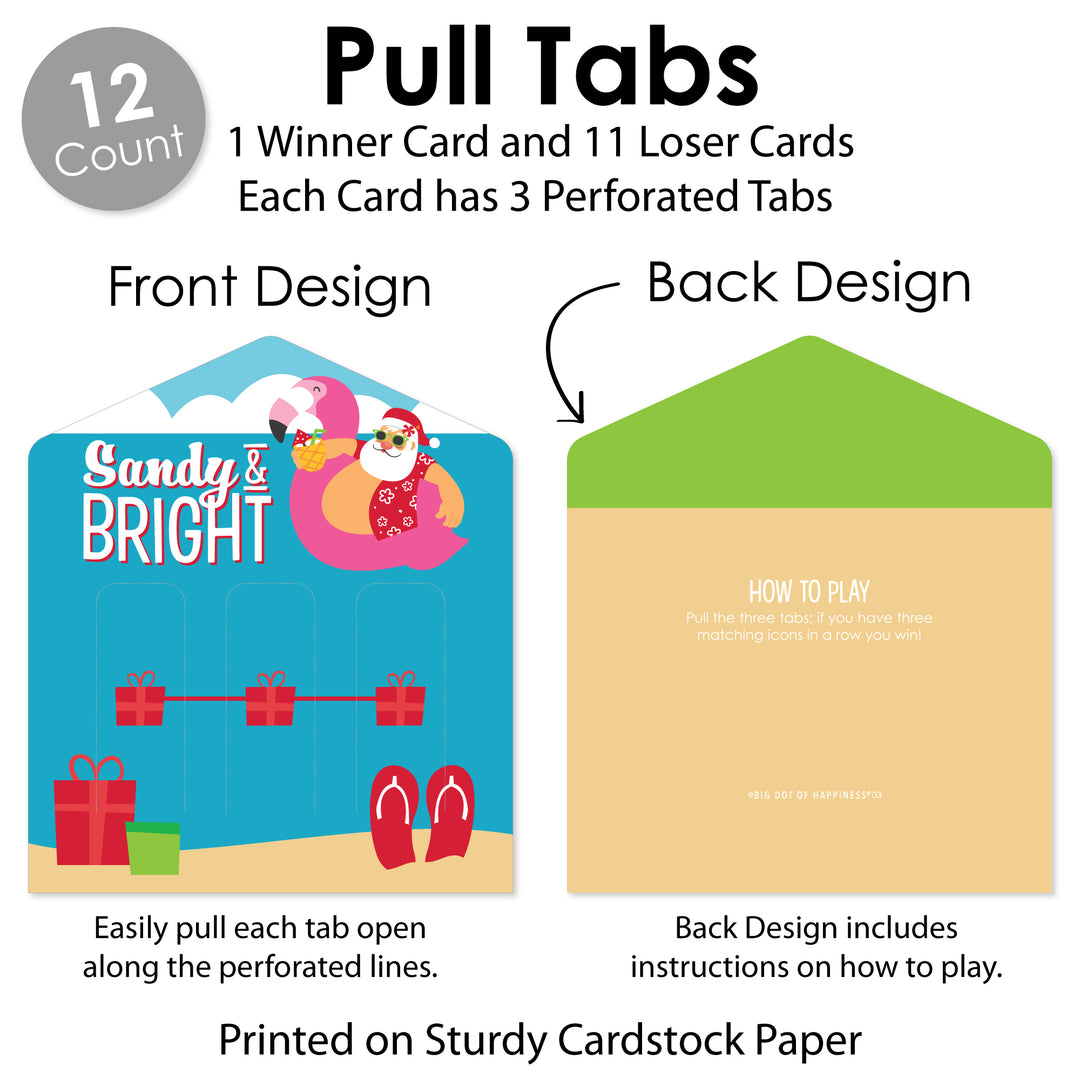 Tropical Christmas - Beach Santa Holiday Party Game Pickle Cards - Pull Tabs 3-in-a-Row - Set of 12