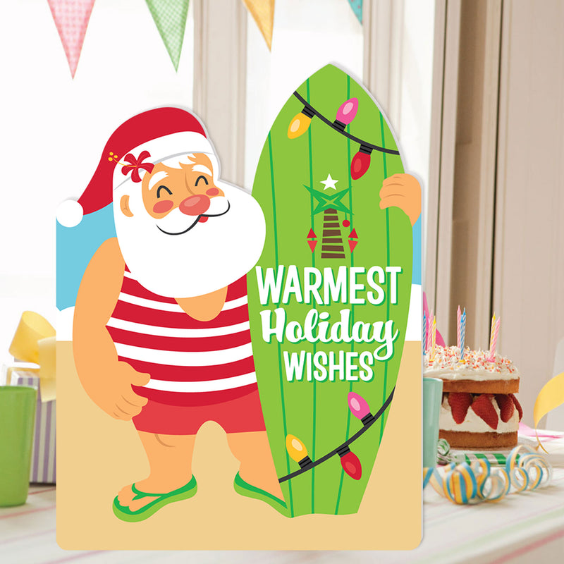 Tropical Christmas - Beach Santa Warm Wishes Giant Greeting Card - Big Shaped Jumborific Card - 16.5 x 22 inches