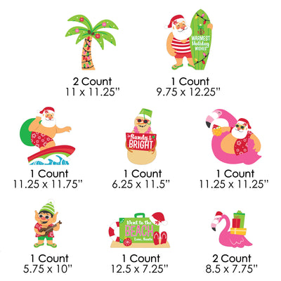 Tropical Christmas - Santa, Palm Tree, Suitcase, Flamingo, Snowman, Elf Lawn Decorations - Outdoor Beach Santa Holiday Party Yard Decorations - 10 Piece