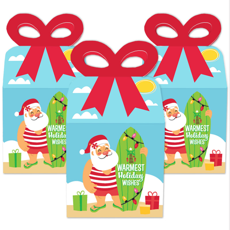 Tropical Christmas - Square Favor Gift Boxes - Beach Santa Holiday Party Bow Boxes - Set of 12