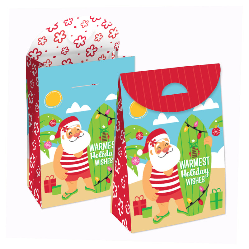 Tropical Christmas - Beach Santa Holiday Gift Favor Bags - Party Goodie Boxes - Set of 12