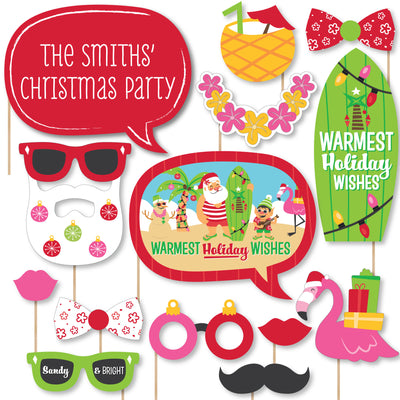 Tropical Christmas - Personalized Beach Santa Holiday Party Photo Booth Props Kit - 20 Count
